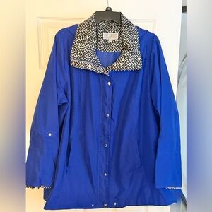 JM Collection Blue Jacket with Black and White Pattern